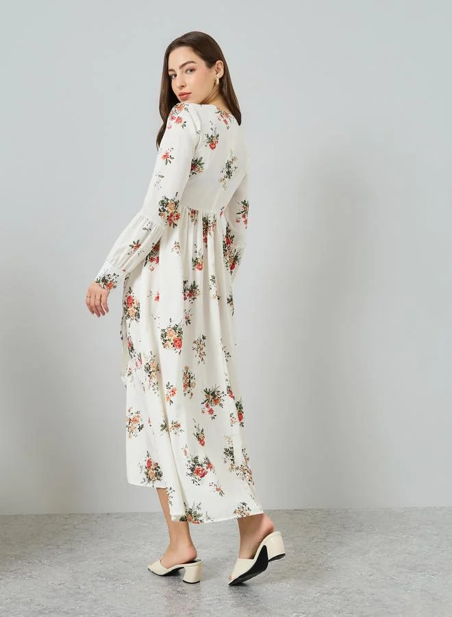 Take Two  Women Floral Printed V-Neck Long Sleeve Midi Dress for Women | Best Price UAE